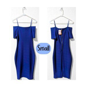{Love J} Cobalt Blue Bodycon Cold Shoulder Dress Small New With Tags